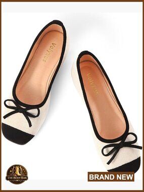 Cap Toe Bow Ballet Flats Comfort Square Toe Slip On Dressy Shoes